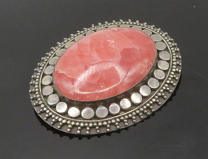 925 Sterling Silver Vintage Cabochon Cut Rhodochrosite Brooch Pin BP6869