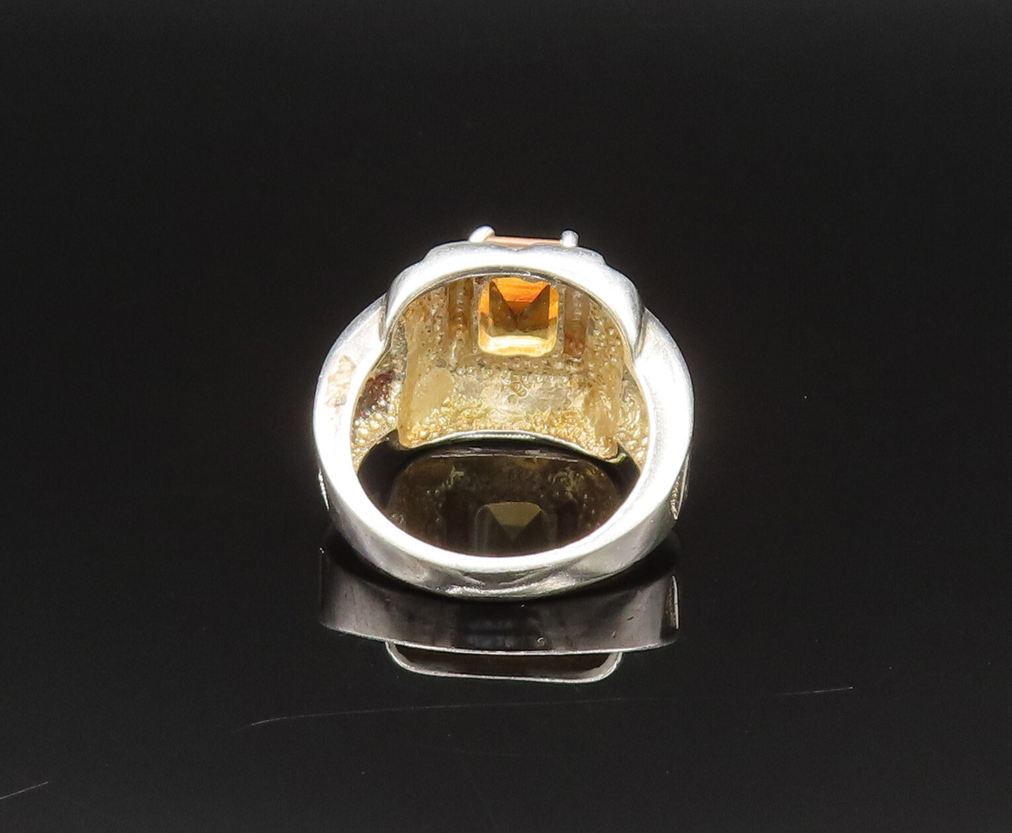 925 Sterling Silver Vintage Engraved Frame Citrine Square Ring Sz 7.5 RG25571