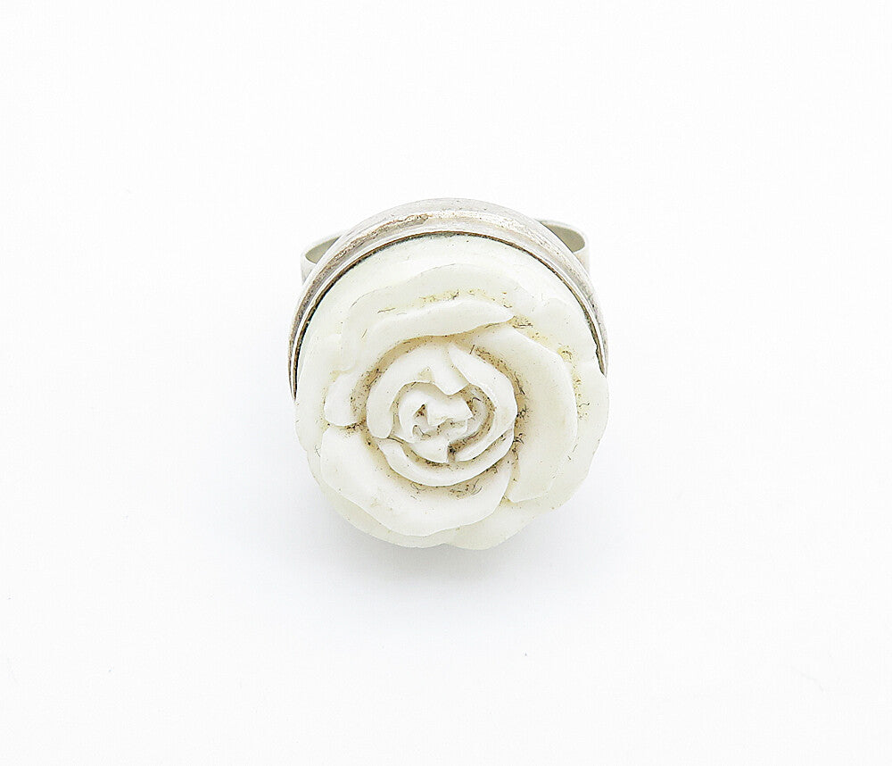 925 Sterling Silver  Vintage Sculpted Rose Flower Cocktail Ring Sz 5  RG7732