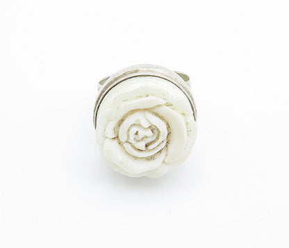 925 Sterling Silver  Vintage Sculpted Rose Flower Cocktail Ring Sz 5  RG7732