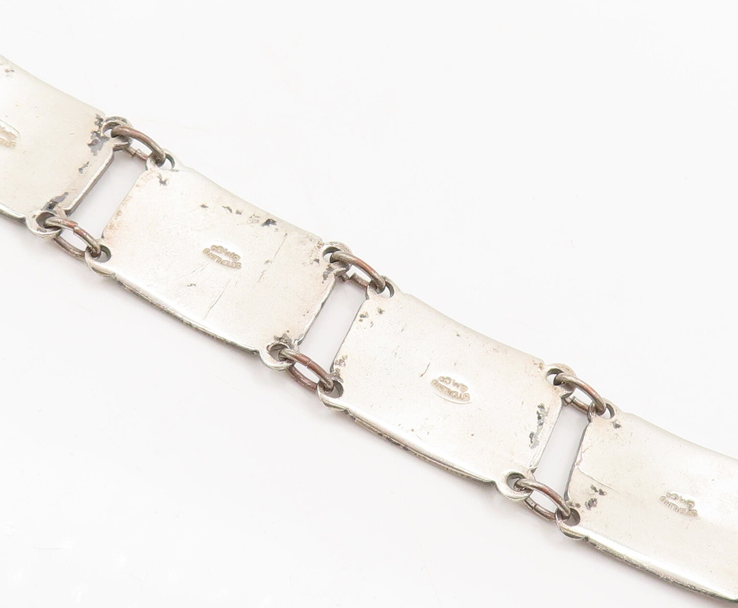 BMCO 925 Silver  Vintage Nassau Carved Landscape Souvenir Bracelet  BT10142