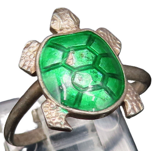 MEKA DENMARK 925 Silver  Vintage Enamel Turtle Adjustable Ring Sz 5.5  RG25865