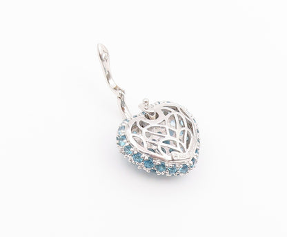 925 Sterling Silver Vintage Pendant Elegant Blue Topaz Love Heart Charm  PT26421