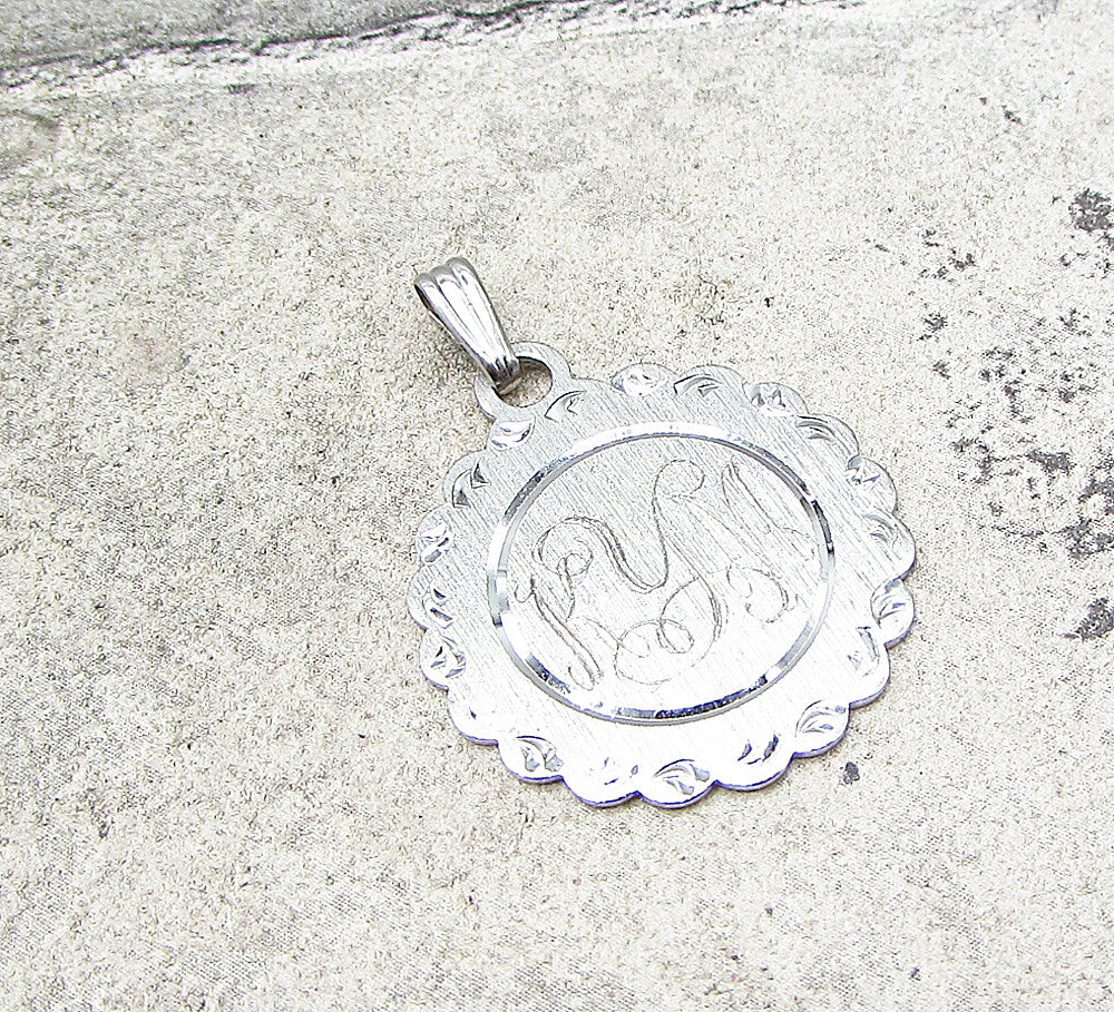 925 Sterling Silver  Decorated KYM Initials Drop Pendant  PT1759