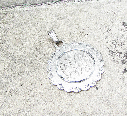 925 Sterling Silver  Decorated KYM Initials Drop Pendant  PT1759