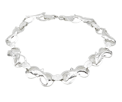 925 Sterling Silver  Shiny Leaping Dolphin Animal Motif Chain Bracelet  BT6184