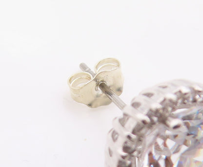 925 Sterling Silver Vintage Earrings Classic Round Cut CZ Halo Studs  EG14363