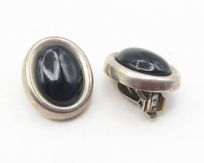 MEXICO 925 Sterling Silver  Vintage Black Onyx Non Pierce Earrings  EG6115