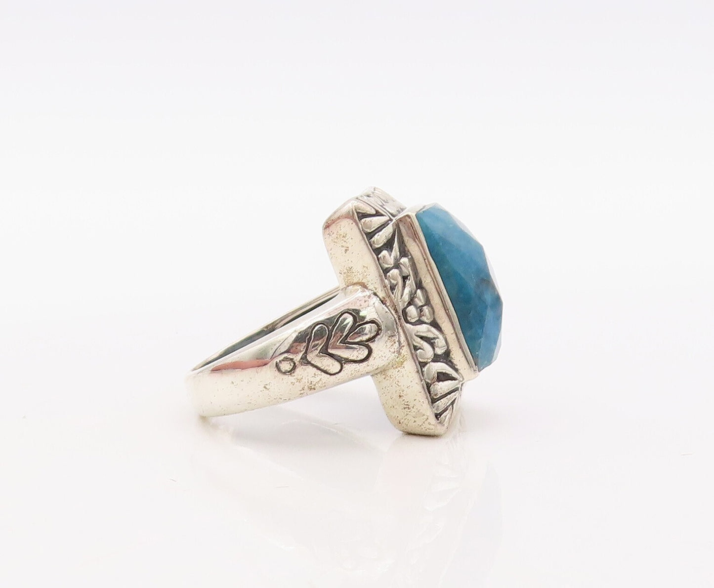 925 Sterling Silver Vintage Ring Swirly Carved Framed Gemstone   Sz 8  RG30924