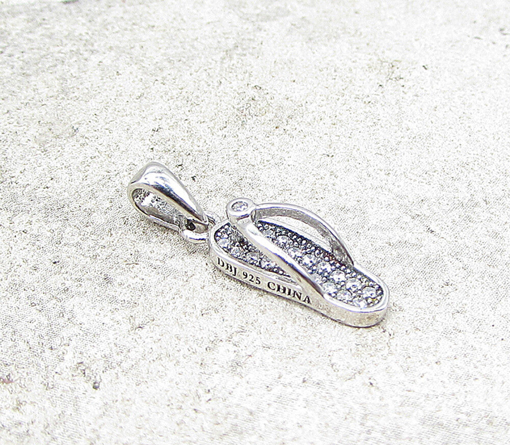 925 Sterling Silver  White Cubic Zirconia Flip Flop Drop Pendant  PT1160