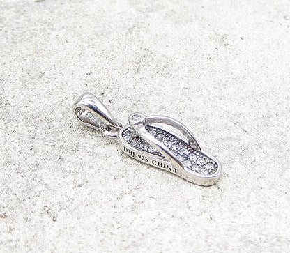 925 Sterling Silver  White Cubic Zirconia Flip Flop Drop Pendant  PT1160