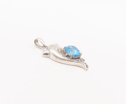 925 Sterling Silver Vintage Pendant 2 Tone CZ Dolphin Playing With Ball  PT22633