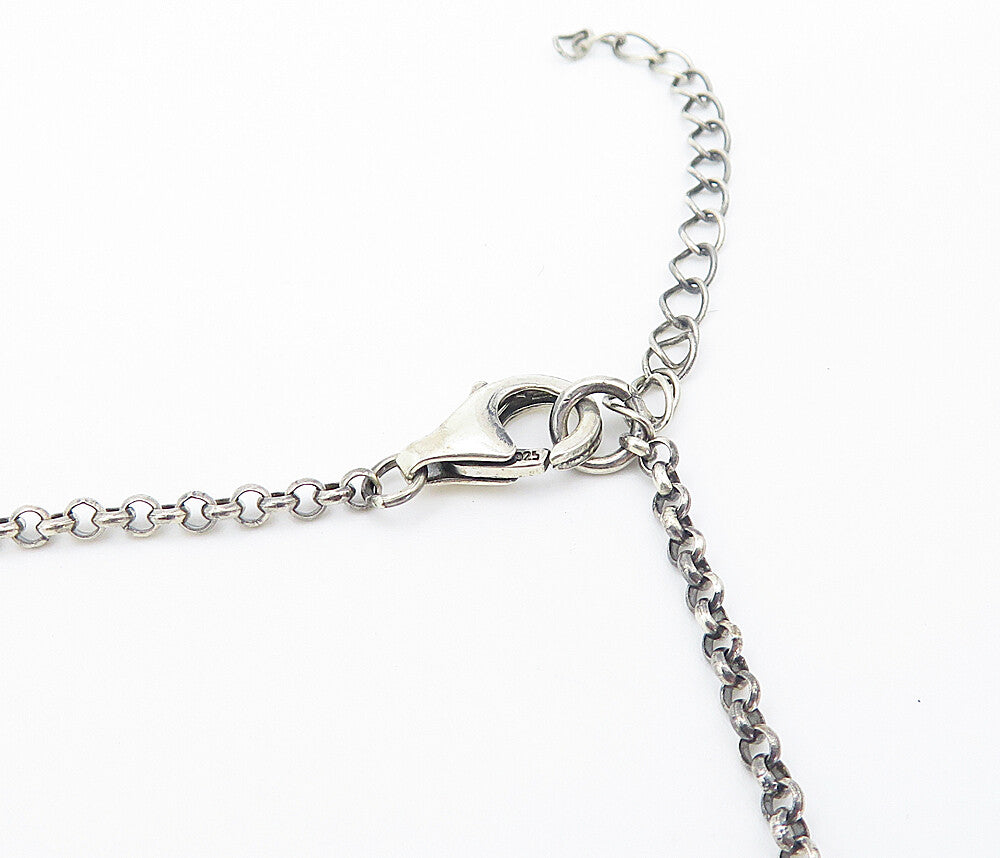 BERIA 925 Silver  Vintage Pear Shape Blue Druzy Stone Chain Necklace  NE1384