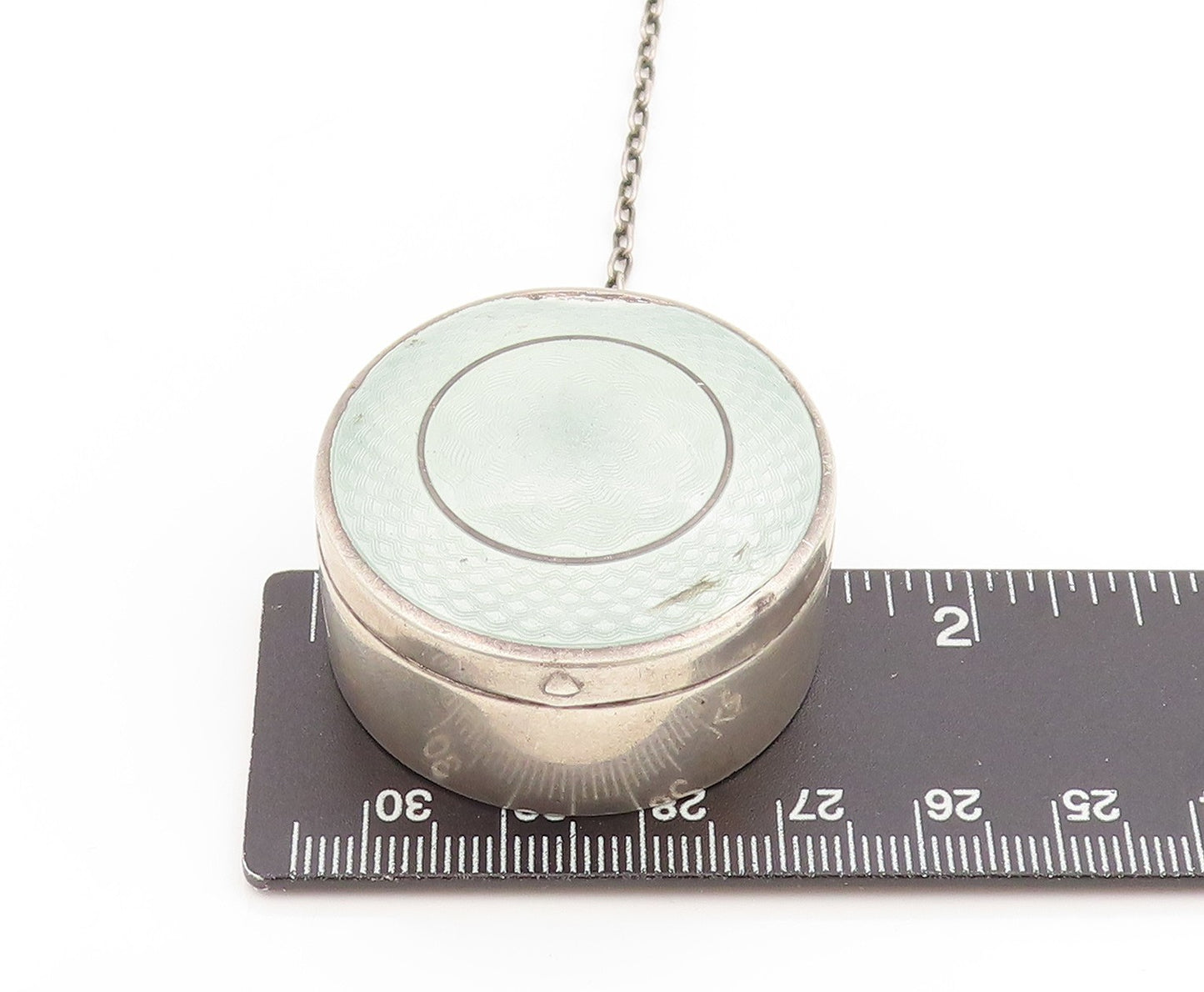 925 Sterling Silver Vintage Pill Box Floral Enameled With Chain OPENS  TR4144