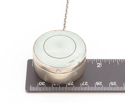 925 Sterling Silver Vintage Pill Box Floral Enameled With Chain OPENS  TR4144