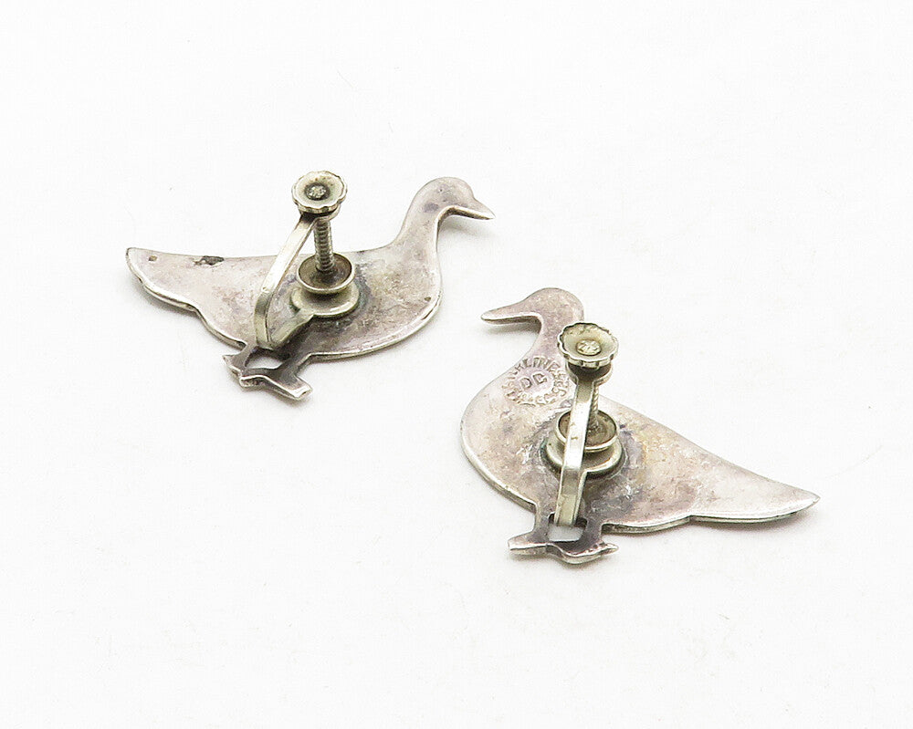 MEXICO 925 Silver  Vintage Abalone Shell Duck Non Pierce Earrings  EG6653