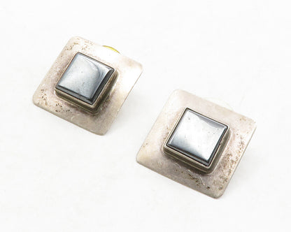 NEX 925 Sterling Silver  Vintage Hematite Square Smooth Drop Earrings  EG6876