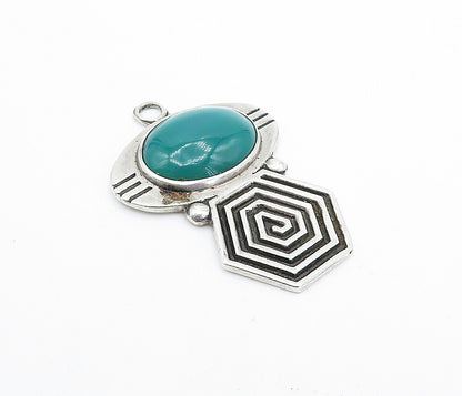 MEXICO 925 Sterling Silver  Vintage Green Onyx Spiral Hexagon Pendant  PT2734