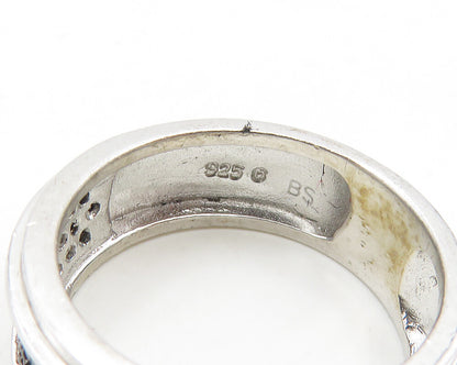 925 Sterling Silver  Vintage Black Hematite Shiny Band Ring Sz 6  RG18457