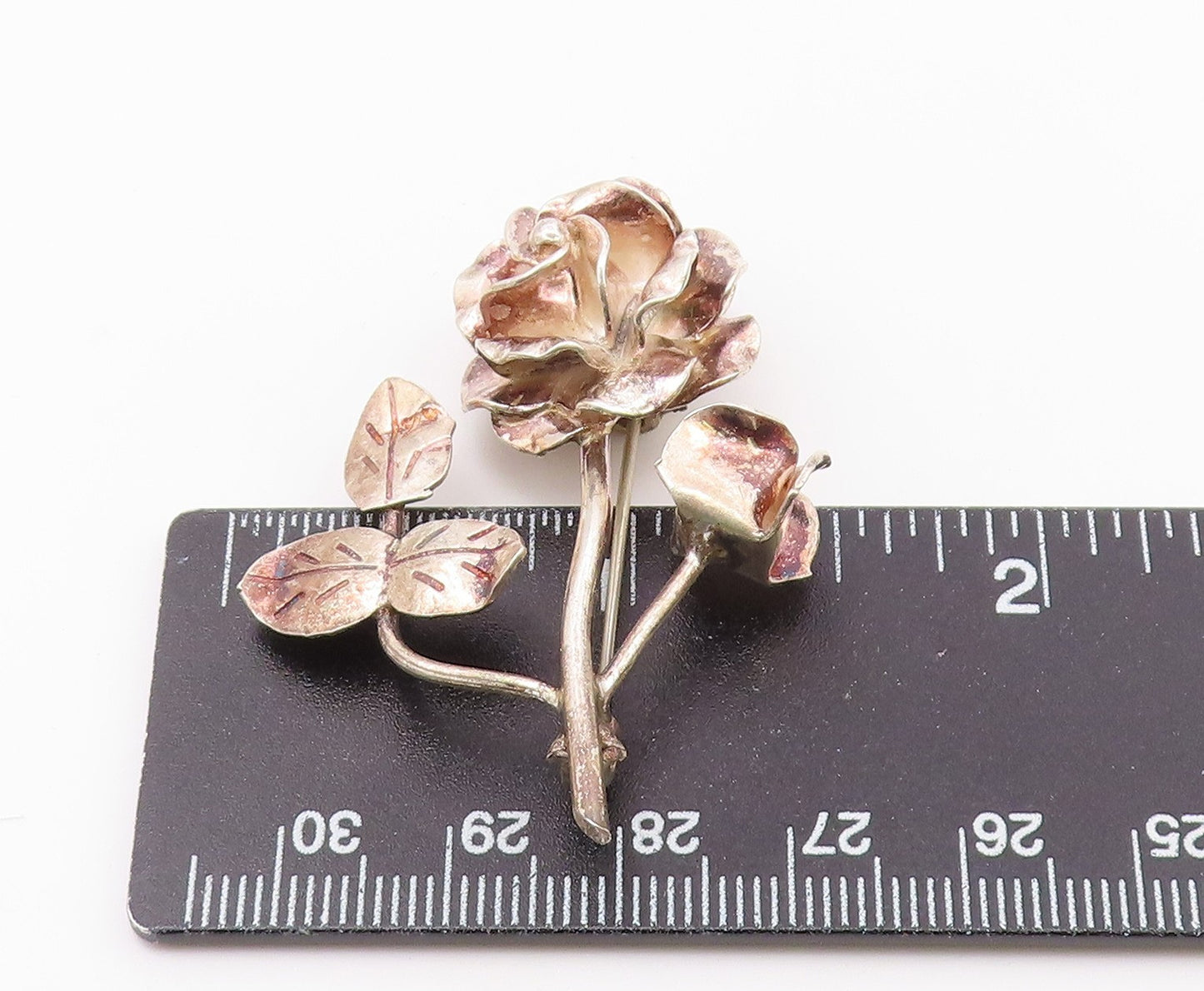 MEXICO 925 Sterling Silver  Vintage Sculpted Single Flower Brooch Pin  BP6592