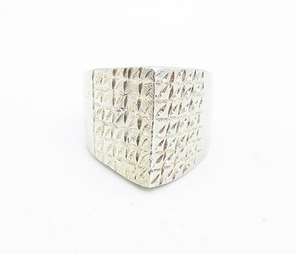MEXICO 925 Silver  Vintage Shiny Etched Pointed Dome Band Ring Sz 7  RG6972