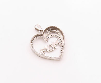 925 Sterling Silver  Vintage Genuine Diamonds Mom Love Heart Pendant  PT12946