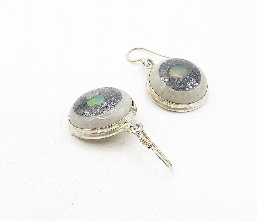 925 Sterling Silver  Vintage Quartz Hematite & Agate Dangle Earrings  EG3876