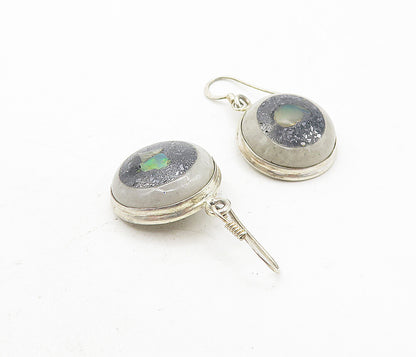 925 Sterling Silver  Vintage Quartz Hematite & Agate Dangle Earrings  EG3876
