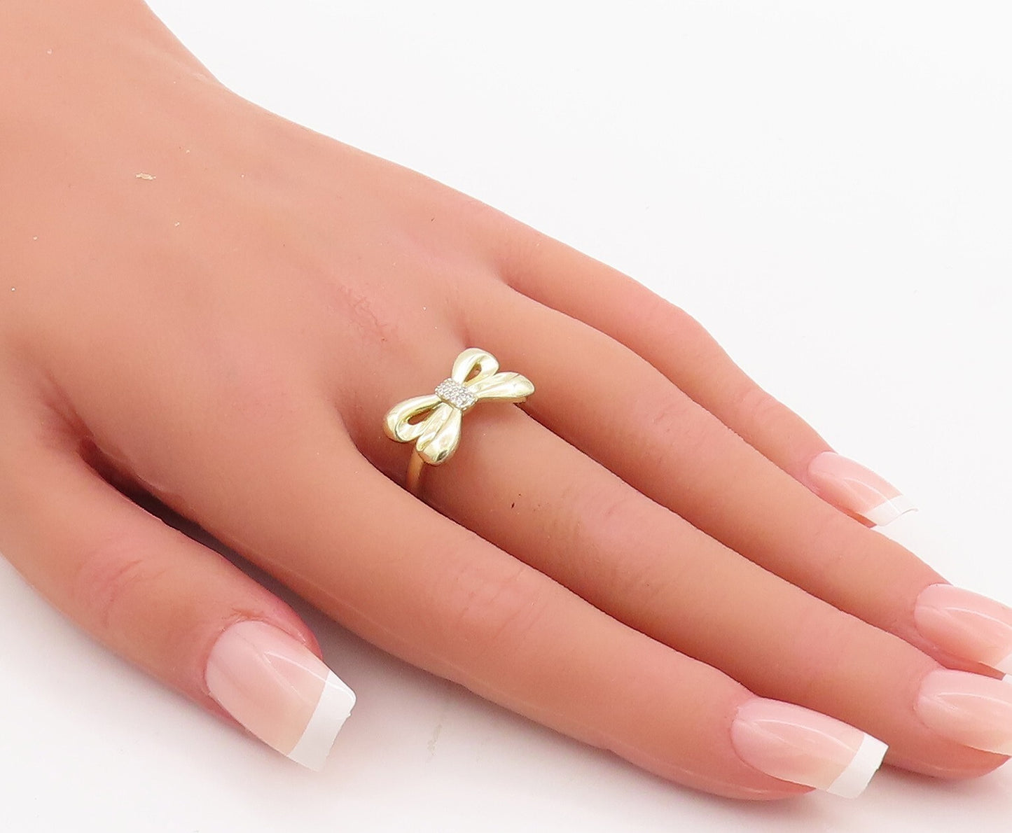 925 Sterling Silver Vintage Ring Gold Plated Cutout CZ Bow  Sz 8  RG28922