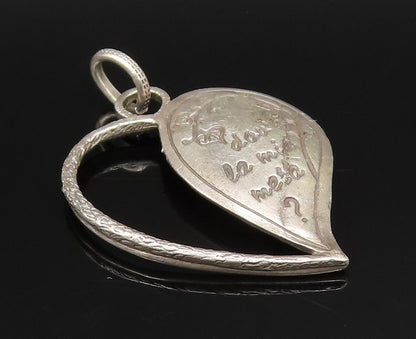 925 Silver  Vintage Engraved Question In Italian Half Heart Pendant  PT21132
