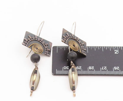925 Sterling Silver Vintage Earrings Designer Spiral Feather Dangles  EG13785