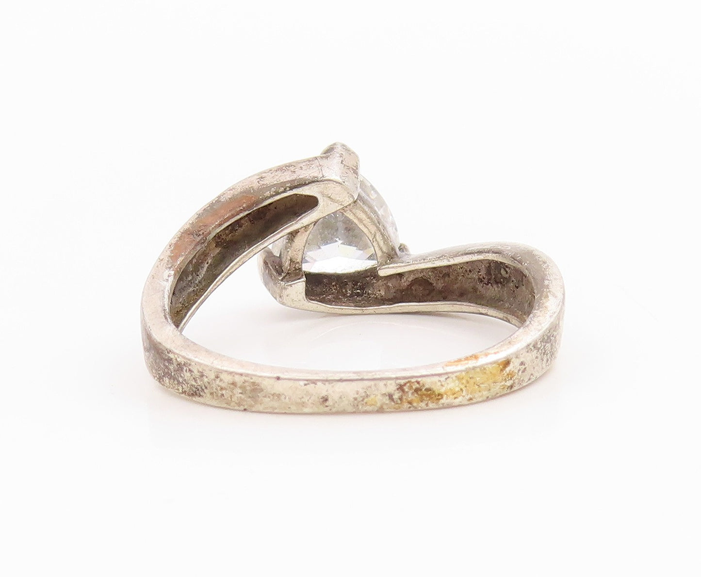 925 Sterling Silver Vintage Ring Classic CZ Solitaire Bypass Band  Sz 7  RG35736