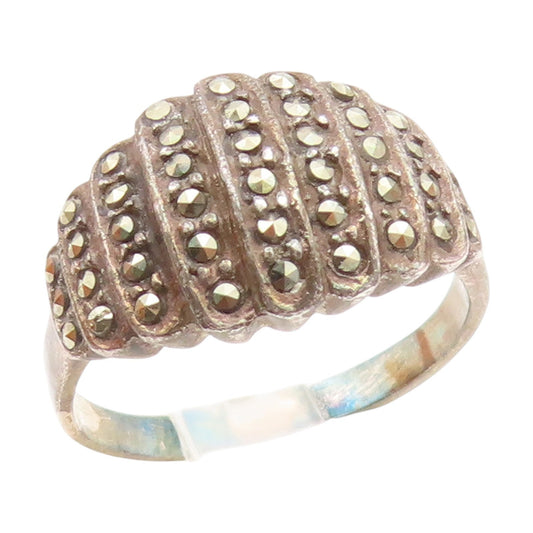 925 Sterling Silver Vintage Marcasite Encrusted Band Ring Sz 8  RG17331