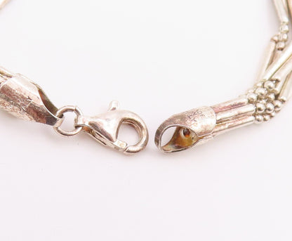 925 Sterling Silver Vintage Bracelet Multi Strand Geometric Bead Link  BT12150