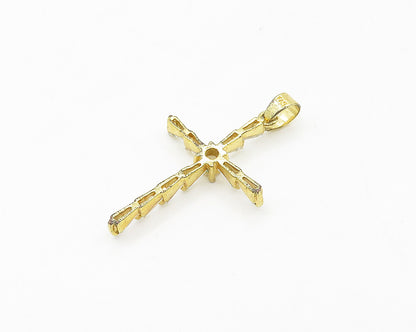 925 Sterling Silver  Topaz Shiny Gold Plated Religious Cross Pendant  PT13863
