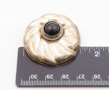 MEXICO 925 Sterling Silver  Vintage Black Onyx Fluted Round Pendant  PT6503