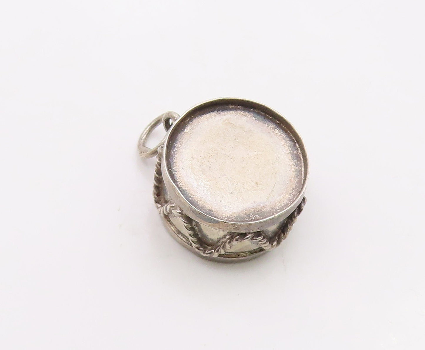 925 Sterling Silver  Vintage Twisted Rope Marching Drum Pendant  PT20202
