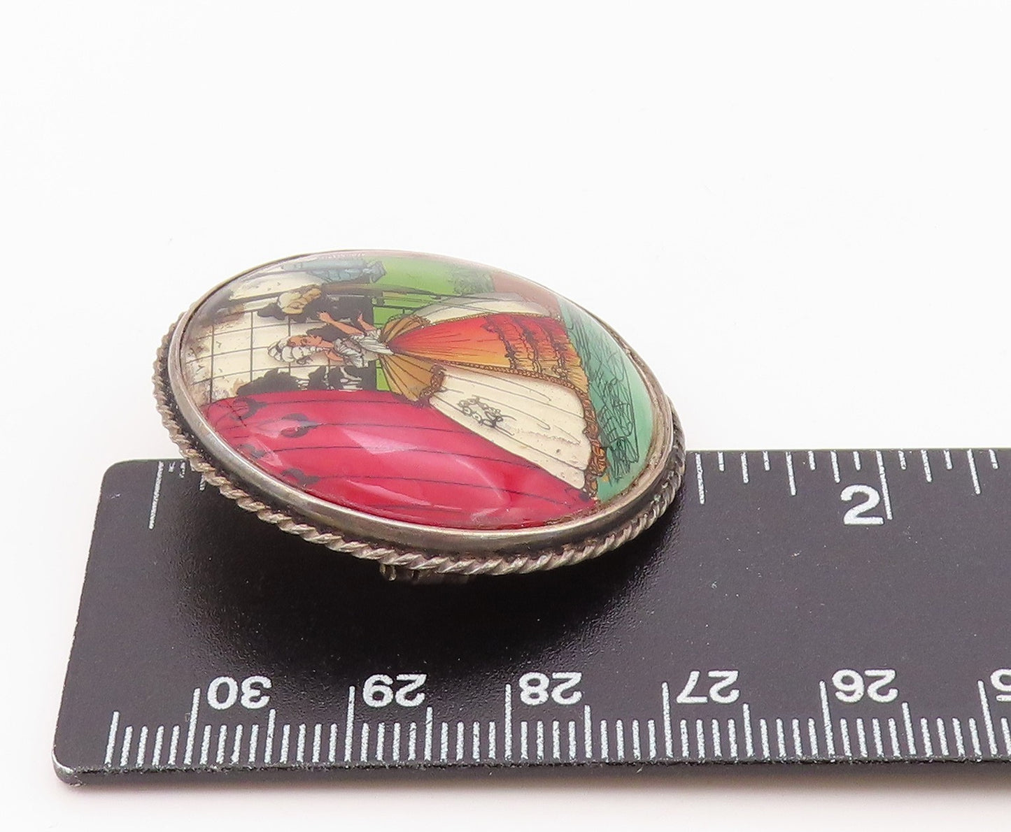925 Sterling Silver Vintage Brooch Pin ENGLAND Antique Crinoline Lady  BP12540