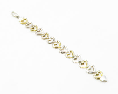 925 Sterling Silver  Shiny Two Tone Open Love Heart Chain Bracelet  BT5471