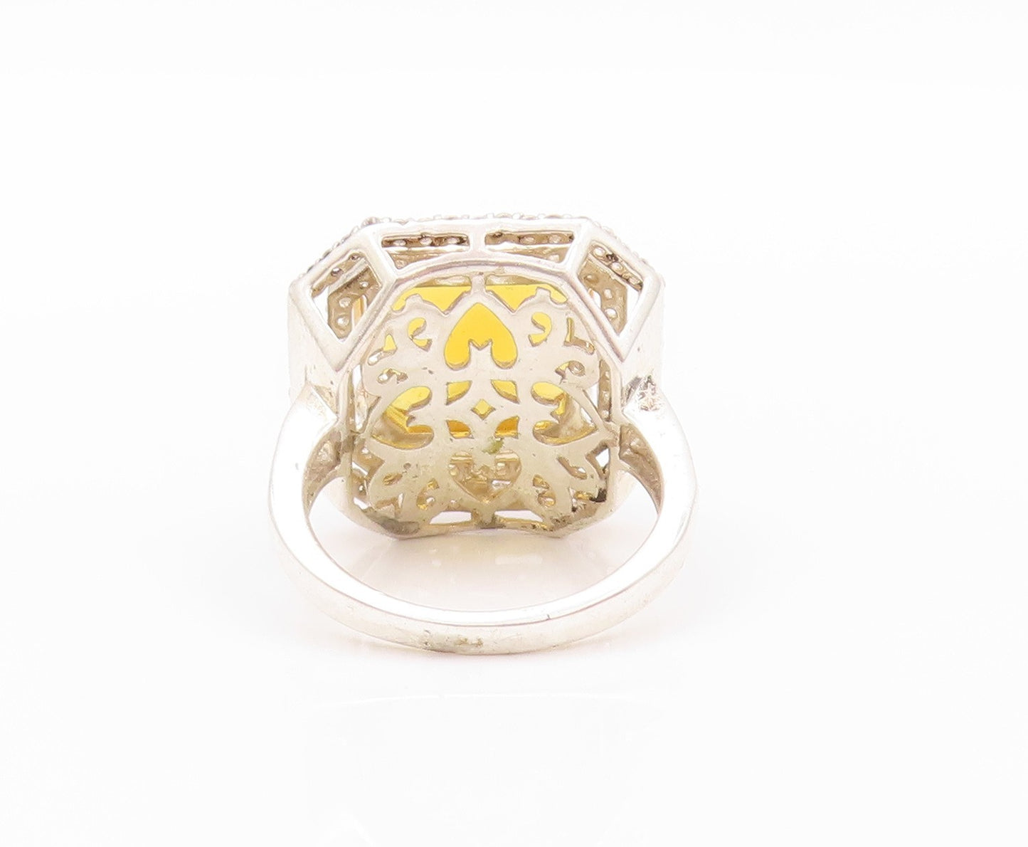 925 Sterling Silver Vintage Ring Square Citrine Halo Topaz  Sz 7  RG32449