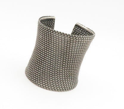 925 Sterling Silver  Vintage Dark Tone Weaved Style Cuff Bracelet  BT5858