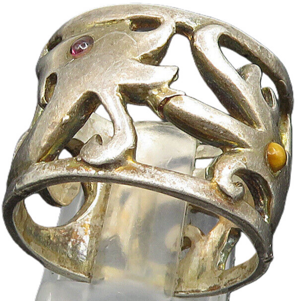 925 Sterling Silver  Vintage Tiger's Eye Swirl Cutout Band Ring Sz 8  RG24762