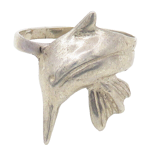 925 Sterling Silver  Vintage Shiny Swordfish Motif Band Ring Sz 8.5  RG17894
