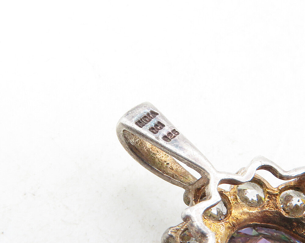925 Sterling Silver  Vintage Mystic Topaz Sparkling Floral Pendant  PT7285