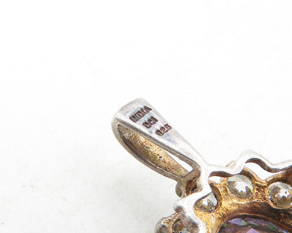 925 Sterling Silver  Vintage Mystic Topaz Sparkling Floral Pendant  PT7285