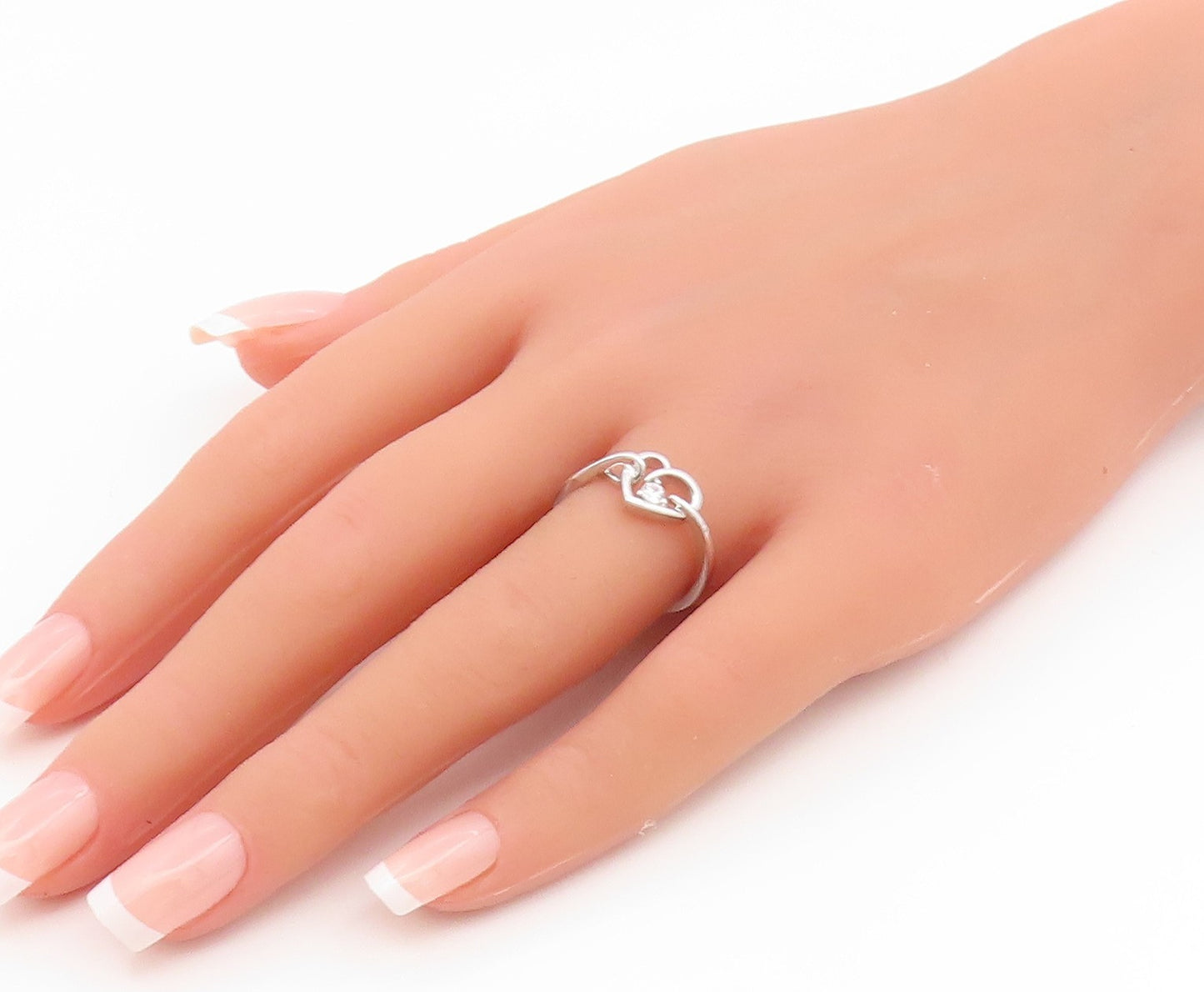 925 Sterling Silver Vintage Ring Round CZ Elegant Love Heart Band  Sz 7  RG35229