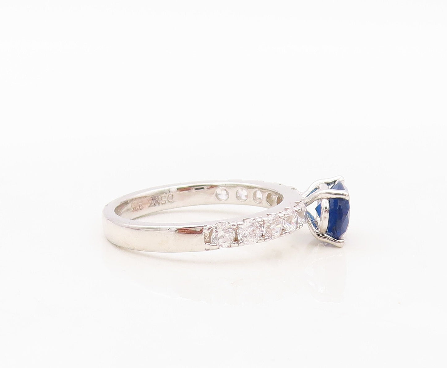 925 Sterling Silver Vintage Ring Oval Cut Sapphire & CZ Band Sz 7  RG30416