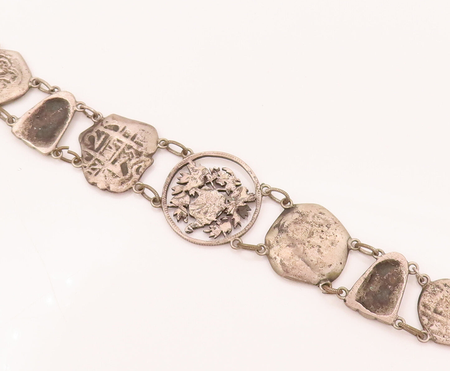 925 Sterling Silver  Vintage Antique Stencil Roman Cutout Link Bracelet BT9921