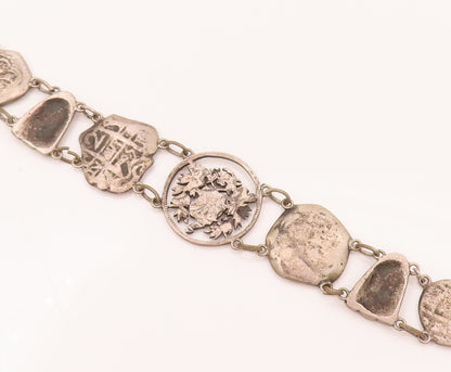 925 Sterling Silver  Vintage Antique Stencil Roman Cutout Link Bracelet BT9921