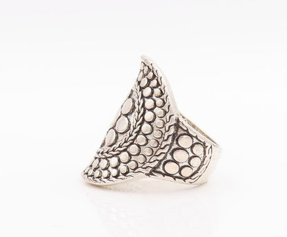 925 Sterling Silver Vintage Ring Bead Etched Circular Pattern  Sz 9  RG28701